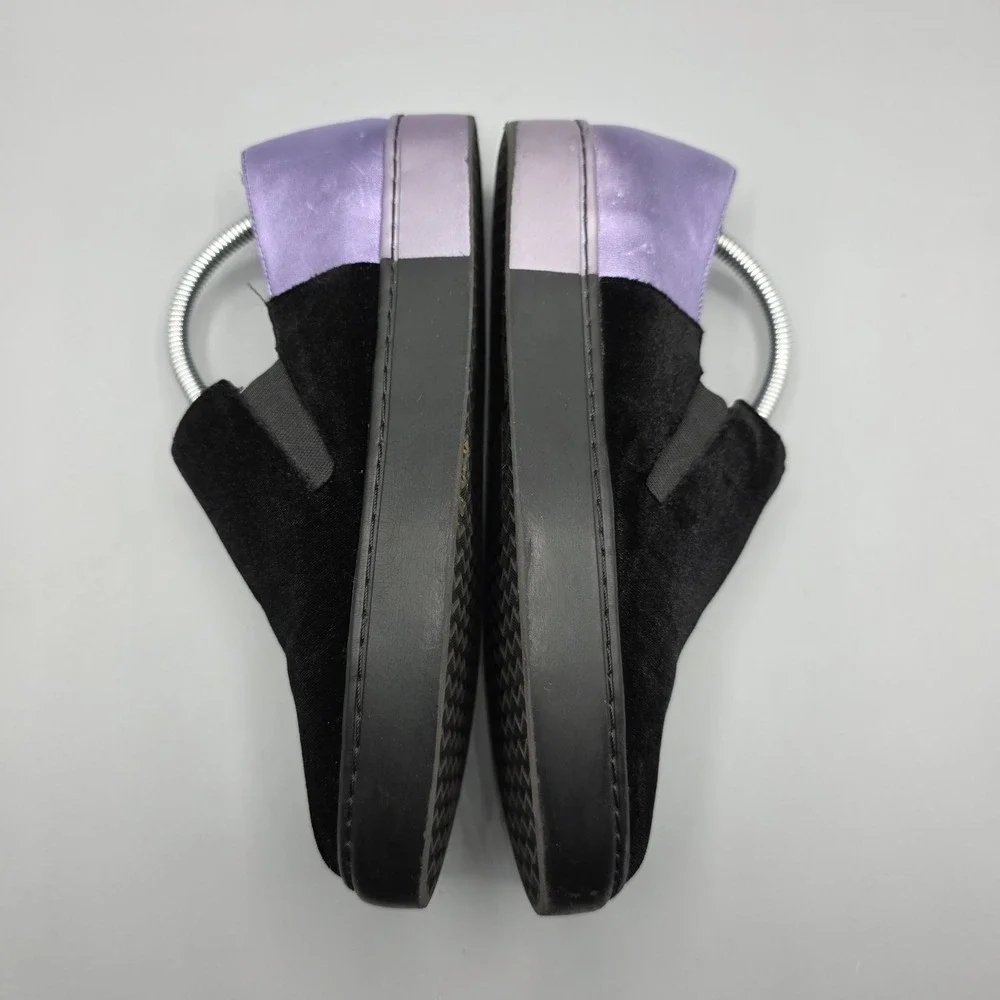 Free People Varsity Sneakers Womens 37 Black Velvet Purple Leather Metallic Shoe